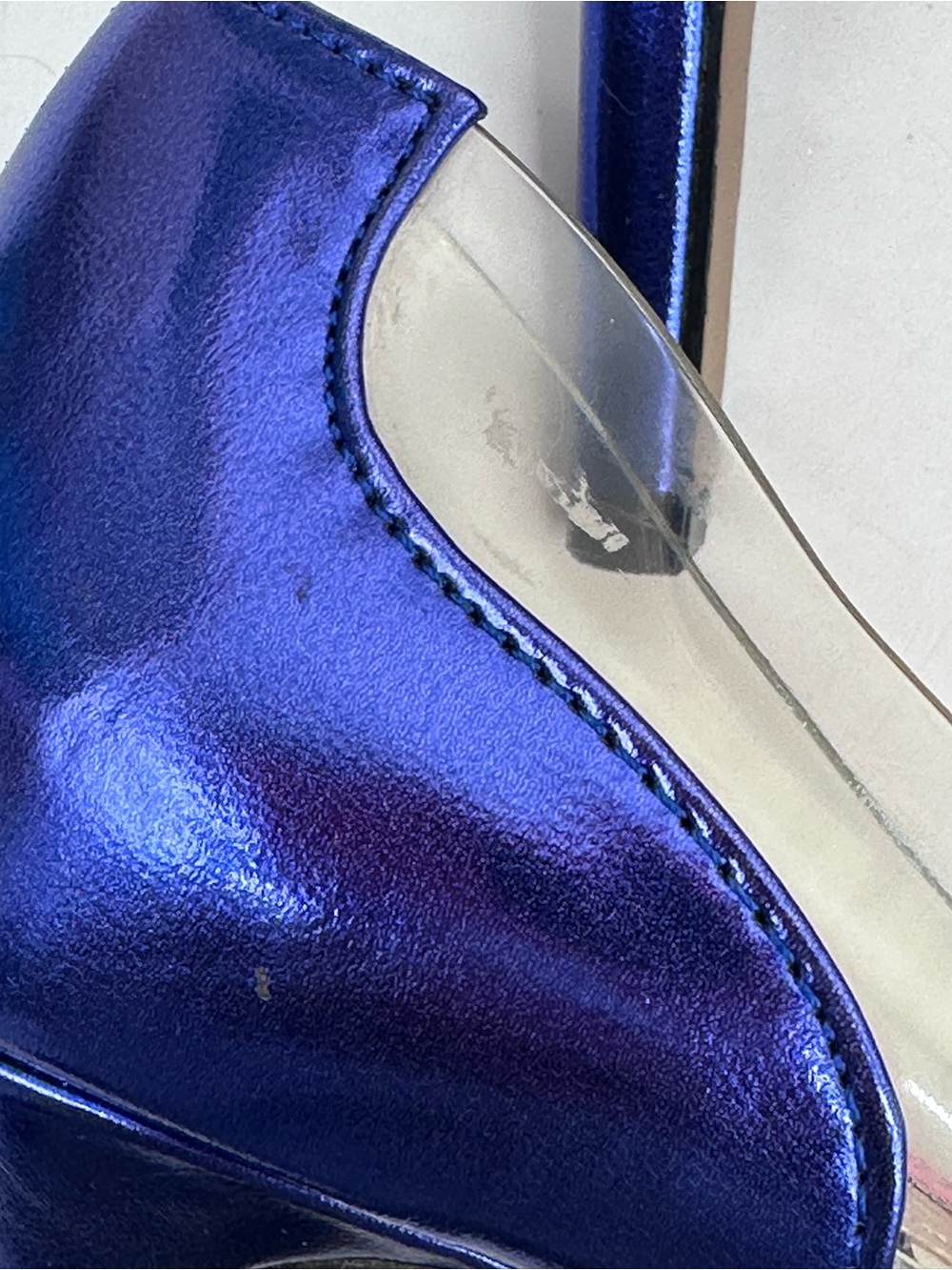 Betsey Johnson Metallic Royal Blue Pointed Toe Pumps with Floral Jewels - Picture 10 of 13